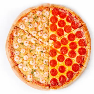 pepperoni and garlic shrimp pizza